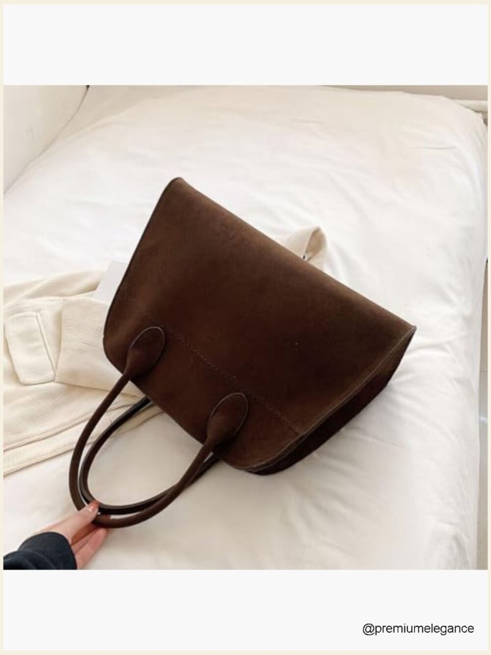 Retro Suede Leather Tote Bag Shoulder Handbag Top Handle Crossbody Purse - Picture 5 of 5